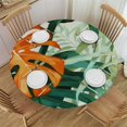 thumbnail image 1 of Awypu  Round Fitted Tablecloth Palm Leaves Tropical Green Leaf Table Cloth with Elastic Edged Waterproof Wipeable Round Table Cover for Patio Parties Outdoor Decor White, 1 of 7