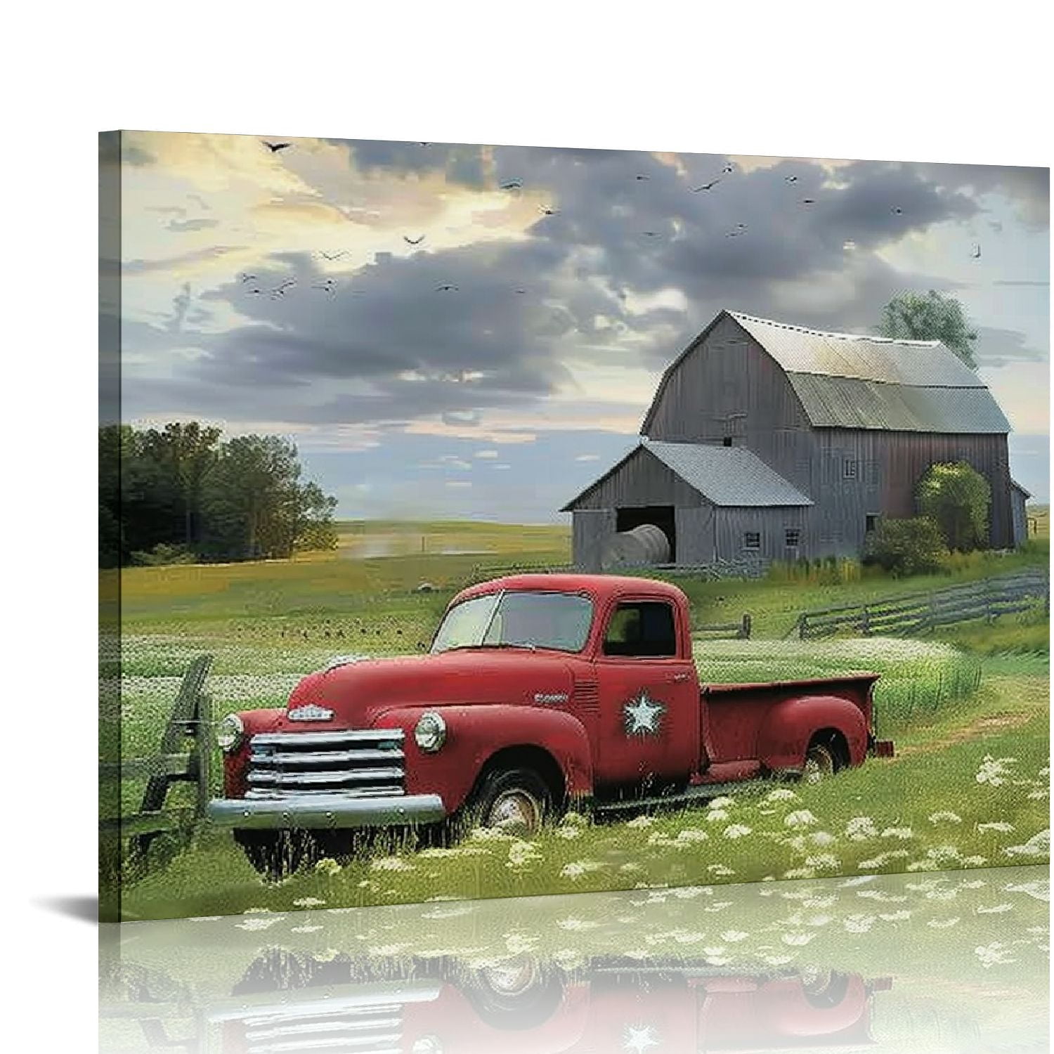 Awypu Rustic Barn Pictures Wall Art, Old Truck Canvas Print for ...