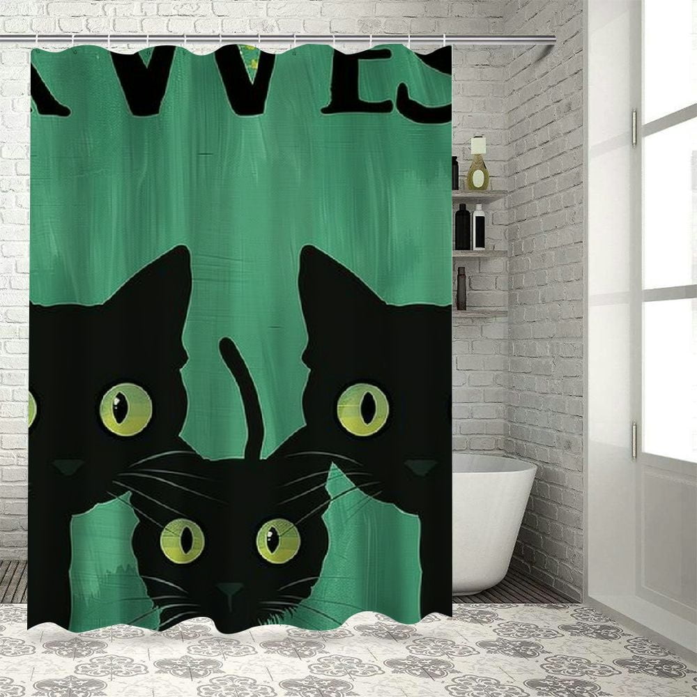 Awypu Shower Curtain Black Cat Are You Pooping Waterproof Multiple