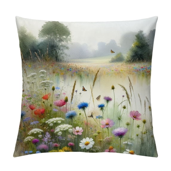 Awypu Spring Floral Throw Pillow Cover - Wildflowers, Bees & Butterflies Pillowcase, Spring Botanical Farmhouse Summer Decorative Cushion Case for Couch, Sofa, Home, Outdoor