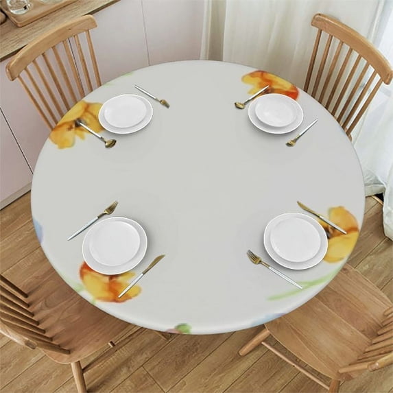 Awypu Spring Summer Easter Tablecloth Round Watercolor Flowers Lavender Tulip Blooming Floral Washable Stain-Resistant Polyester Holiday Table Cloth For Party Dinner Picnic Outdoor Indoor White