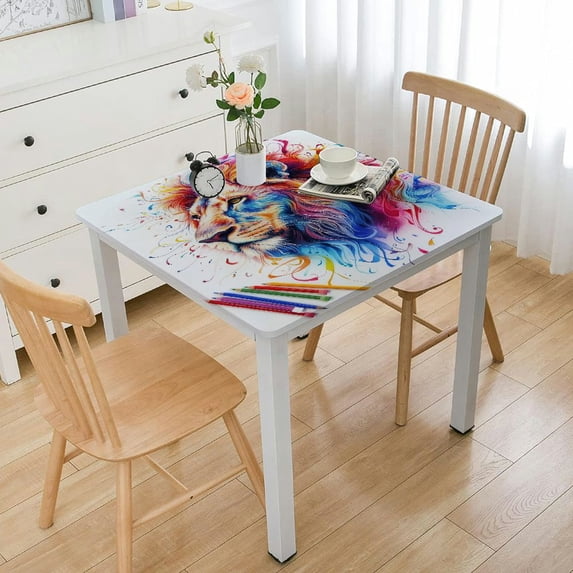 Awypu Square Fitted Table Cloths 100% Polyester Fiber, Majestic Lion Design 46*46