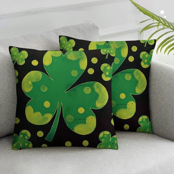 Awypu St Patricks Day Decorations Pillow Covers , Lucky Shamrock Love&Home Green Black Throw Pillow Covers for St. Patrick's Day Home Office Sofa Decor Set of 2 White
