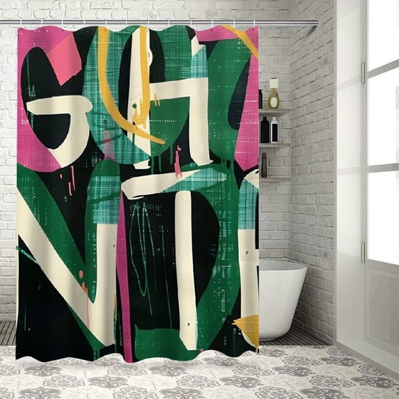 Awypu St Patricks Day Green Stripe Lucky Charms Shamrock Four Leaf Shower Curtain Set White