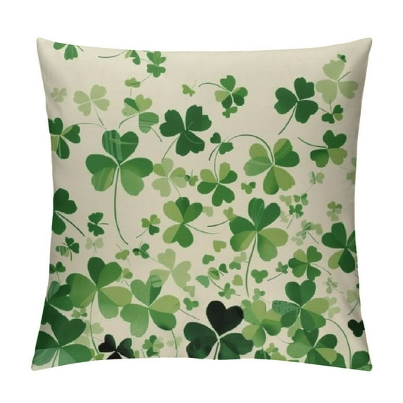 Awypu  St Patricks Day Pillows Covers 18x18 Inch Green Watercolor Lucky Clover Decorative White Pillows Cases Shamrock Spring Cushion Case Decoration Farmhouse for Sofa Couch