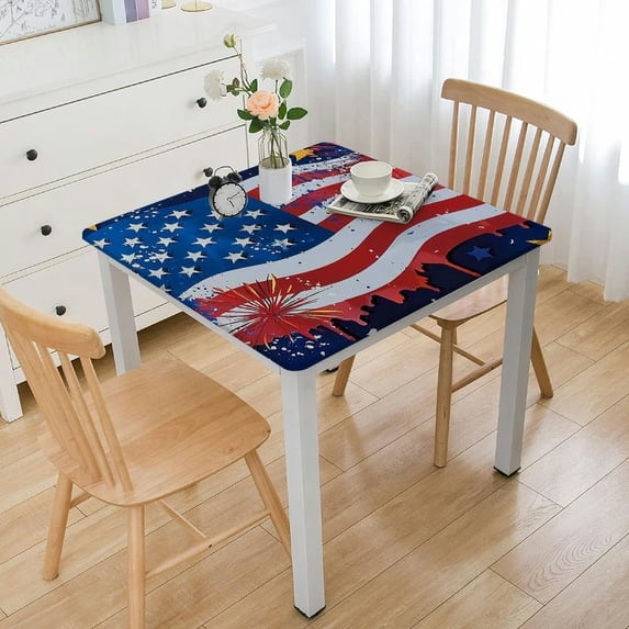 Awypu Stars Fireworks Flag Square Table Cover 100% Polyester Fiber Independence Day 52*52