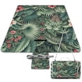 thumbnail image 1 of Awypu Summer Colorful Hawaiian Tropical Hibiscus Flower Palm Tree Leaves Square Picnic Mat for Camping, Park, Beach, Grass, Outdoor 58.3x58.3in, 1 of 6