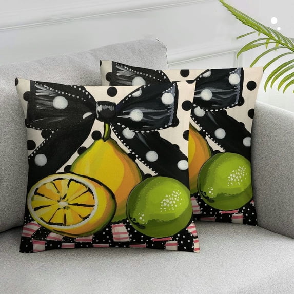 Awypu Summer Lemon Pillow Covers Set of 2 Farmhouse Dots Outdoor Decorative Cushion Cases for Sofa Couch Home Decorations Black White