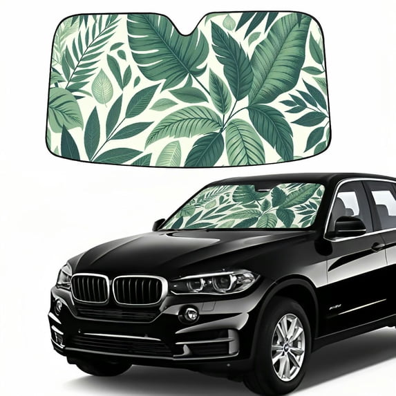 Awypu Summer Palm Leaf Tropical Hawaiian Watercolor Leaves Car Shades for Front Windows Sunshade for Car Windshield for Vehicle SUV Truck Protector 51.18*27.59 in