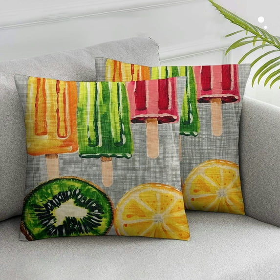 Awypu Summer Pillow Covers Set of 2 Watercolor Ice Cream Popsicle Decorative Pillow Cases Watermelon Fruits Cushion Case Seasonal Farmhouse Home Decor For Sofa Couch Porch Outdoor