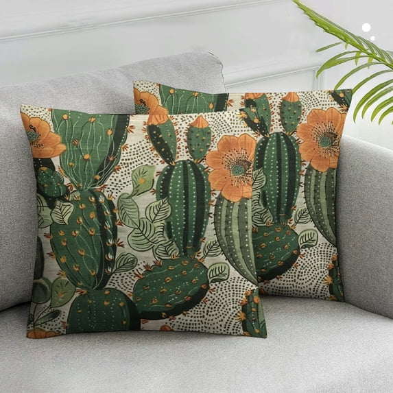 Awypu Summer Succulent Cactus Pillow Covers Retro Mexican Orange Flowers Exotic Tropical Plants Decorative Throw Pillow Covers Cushion Case for Home Sofa Couch Decoration,2 Pcs White