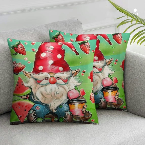 Awypu Summer Watermelon Pillow Covers Green Stripes Watermelon Fruit Gnomes Ice Cream Cool Summer Throw Pillow Cases Seasonal Holiday Outdoor Decoration,2 Pcs White