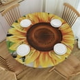 thumbnail image 1 of Awypu  Sunflower On Board Rustic Yellow Summer Fall Live Laugh Love Round Fitted Table Cover Elastic Edge Circle Tablecloth for Outdoor Dining Party Holiday Fits Table Diameter White, 1 of 7