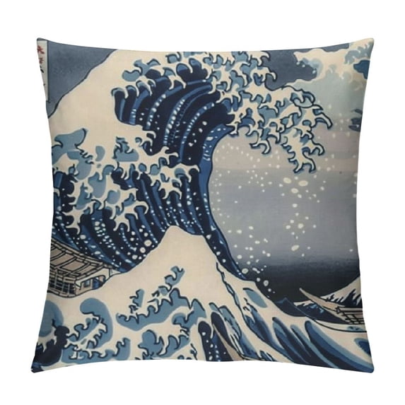Awypu Throw Pillow Cover The Great Wave of Kanagawa Japanese Traditional Oriental Pattern Sea Waves Natural Decor Lumbar Pillow Case Cushion for Sofa Couch Bed Standard 20x20in