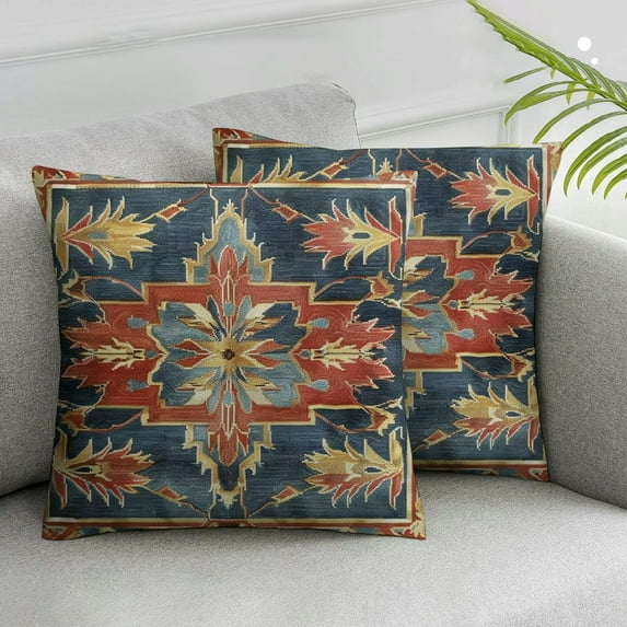 Awypu Throw Pillow Covers, Aztec Kilim Home Art Decor, Set of 2 Cushion Couch Sofa Cases, Abstract Oil Painting Pillowcases for Bedroom, Living Room, Geometric Tribal Decorative White