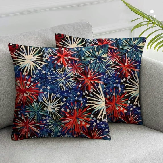 Awypu Throw Pillow Covers Set of 2 Home Fireworks Red White and Blue Patriotic Symbolic Stars Home Decor Pillowcases Square Pillow Cases Cushion Covers for Sofa Couch Bed
