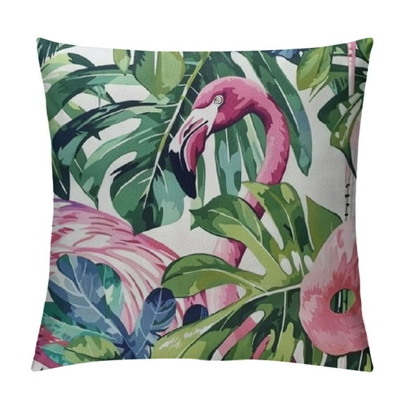 Awypu  Throw Pillow Covers Tropical Isolated Pattern Flamingo Watercolor Tropic Drawing Rose Bird Decor Pillowcases 20 X 20 Inch Square Hidden Zipper Home Cushion Decorative Pillowcase