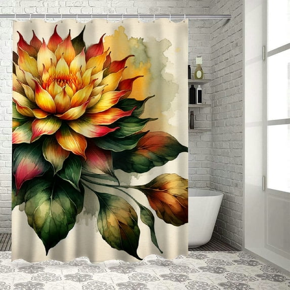 Awypu Tropical Bird of Paradise Hawaiian Bathroom Shower Curtain Set with Hooks White