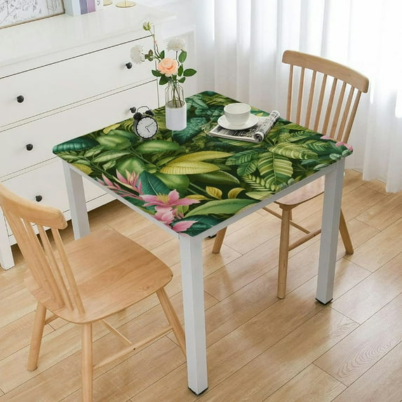Awypu Tropical Summer Hawaiian Flower Palm Leaves Square Tablecloth for Picnic Dining Kitchen Farmhouse 100% Polyester Fiber 36*36