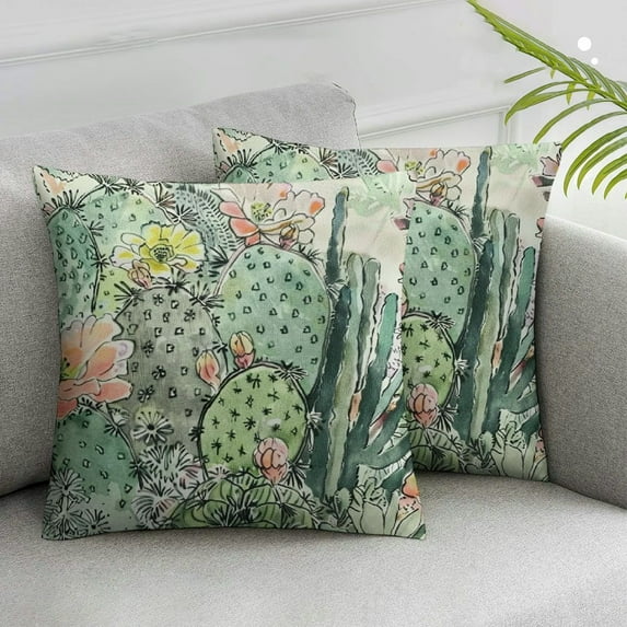 Awypu Vintage Cactus Pillow Covers Set of 2, Square Floral Short Plush Pillow Covers for Couch, Home, Sofa, Living Room, Sage Green Throw Pillow Covers White
