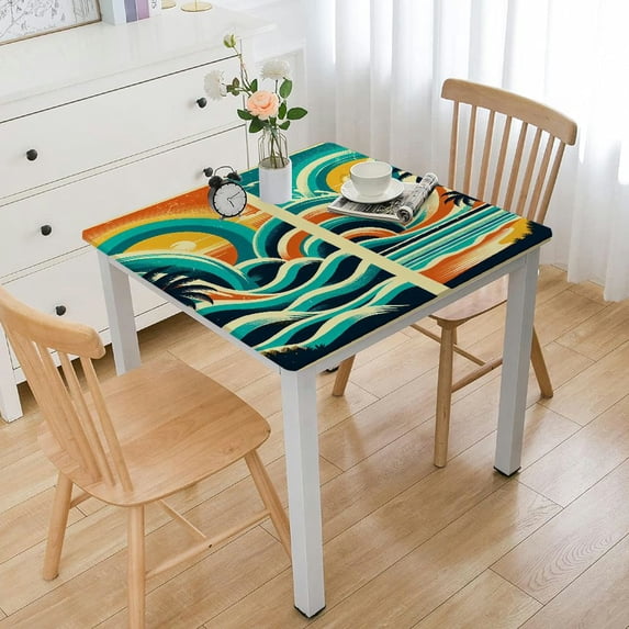 Awypu Vintage Hawaii Beach with Palm Tree Sun Giant Wave Square Table Cover Full Width Single-Sided Printing 100% Polyester Fiber 36*36