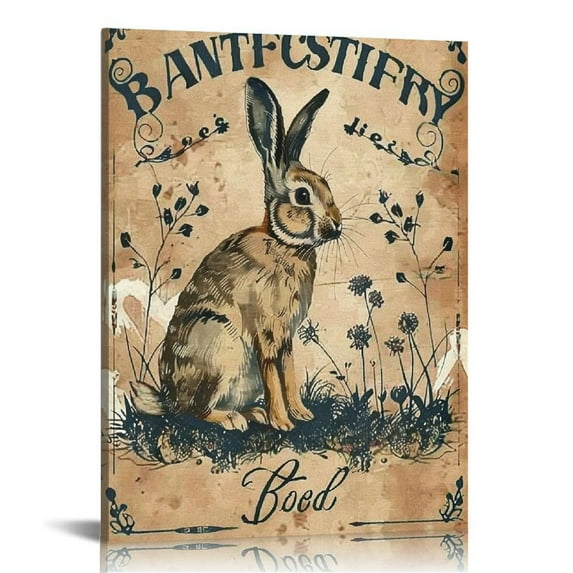 Awypu Vintage Rabbit Wall Art Canvas Rabbit Farms And Feed, Easter Modern Print Posters Vintage Canvas Paintings Wall Decor For Cafe Farm Bedroom Bathroom Theater Framed