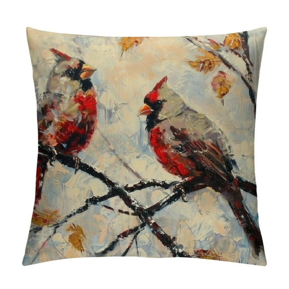 Awypu Vintage Watercolor Red Birds Pillow Covers Cardinal Bird Pattern Decorative Pillowcase Decor Home Cushion Cover for Sofa 20x20in