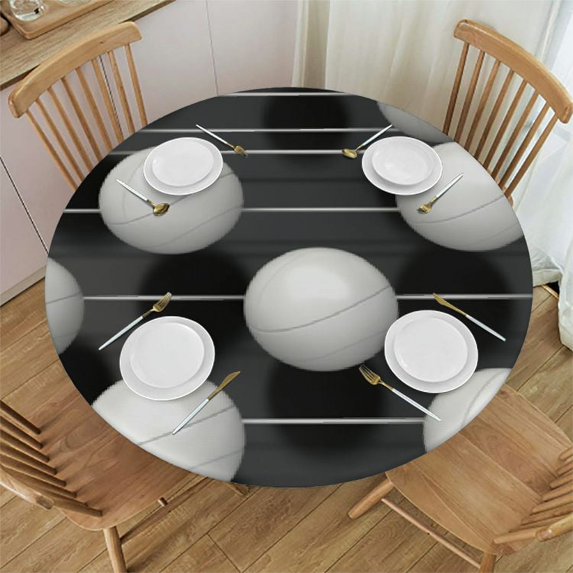 Awypu Volleyball Sports Round Tablecloth with Elastic Edge Waterproof Table Cover for Picnic Indoor Outdoor White