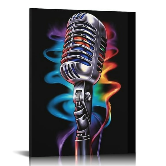 Awypu Wall Art Decor Music Poster Music Wall Decor Microphone Poster Microphone decor Canvas Print Decor Office Room Decor for Living Room Bedroom microphone Framed Ready to Hang