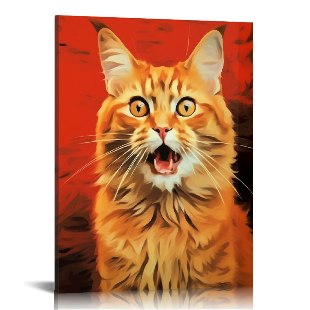 Awypu Wall Art - Screaming Style Orange Cat, Modern Oil Painting Poster ...