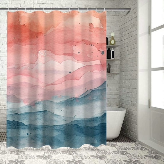 Awypu Watercolor-Style Thick Paint Style Home Bathtubs Bathroom Curtain Decoration Waterproof Shower Curtain Multiple Sizes White