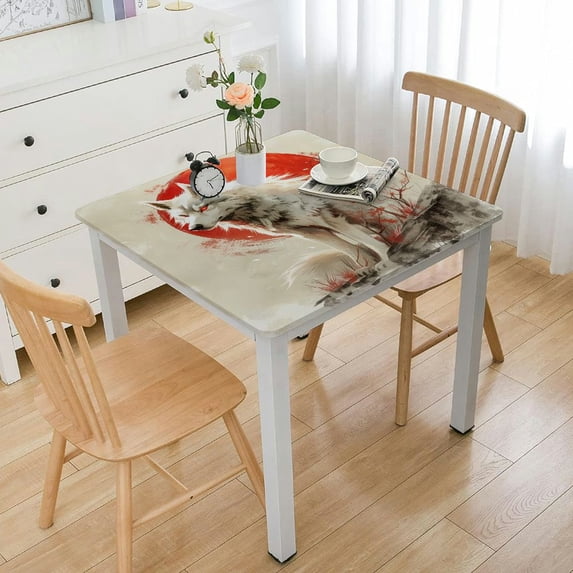 Awypu Waterproof Resistant Fabric Square Tablecloth- The Hungry Appearance of the Wolf Searching for Food, The Fierce Hunter 52*52