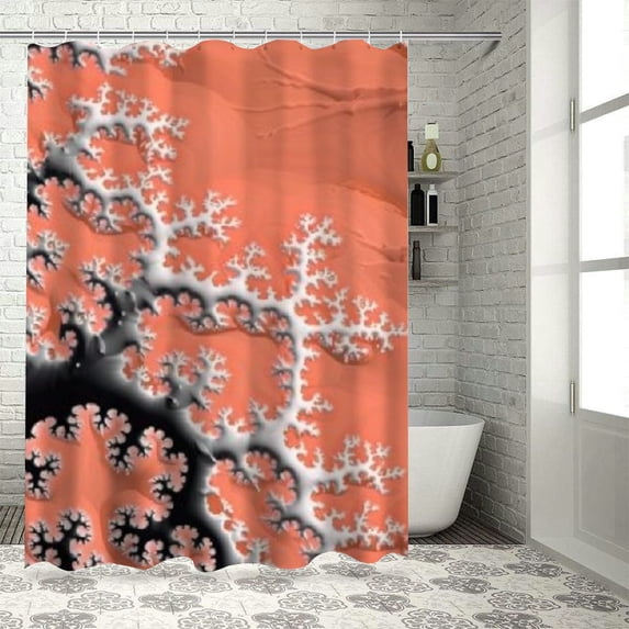 Awypu Waterproof Shower Curtain, Durable and Washable, Red White Ocean Coral Pink Branch Reef, Multiple Sizes Available White