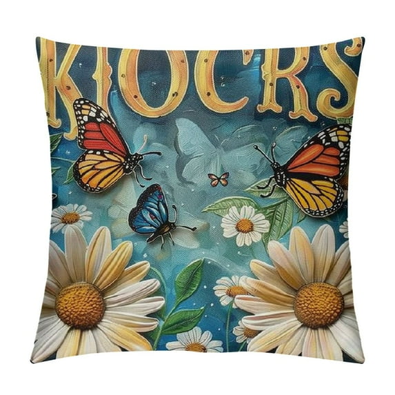 Awypu Welcome Throw Pillow Covers Decorative Daisy Butterfly Animal Flower Farmhouse Pillows Covers Watercolor Outdoor Pillowcase for Home Sofa Cushion Cover (Butterfly)