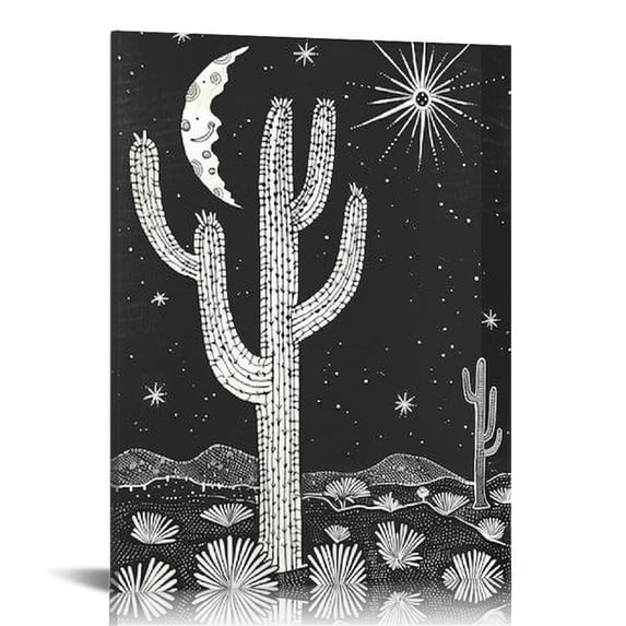 Awypu Western Desert Landscape Wall Art Prints Joshua Tree Block Poster,Boho Southwestern Wall Decor Minimalist Black and White Wall Art, Eclectic home decor