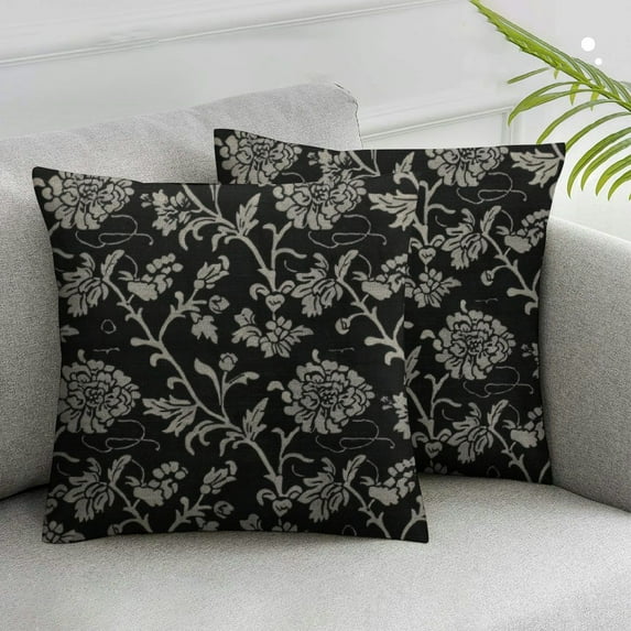 Awypu William Carnations Black And Grey Floral 1 Morris Throw Pillow Covers 2pcs Aesthetic Pillow For Bedroom Decorative Pillowcase Home Decor Living Room Cushion Case For Bed Sofa Couch 22x22in