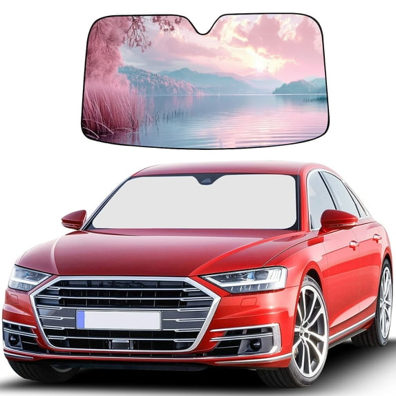 Awypu Windscreen Sun Visor - Pink Lake with Swan Love, Pink Sky - Size: 51.18*27.59 in/55.12*29.92 in 55.12*29.92 in