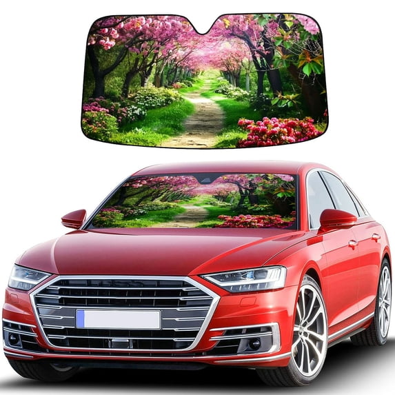 Awypu Windshield Sun Shade for Vehicle SUV Truck Protector - Trees Flowers Car Shades for Front Windows 55.12*29.92 in