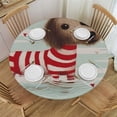 thumbnail image 1 of CMMY  Woof Dachshund Dogs Round Tablecloth with Elastic Edged Fitted Table Cloths Cover Mat Washable Polyester Spill Proof Table Covers for Indoor outdoor Dinning Patio Table White, 1 of 7