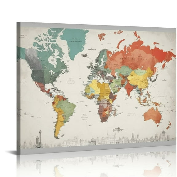 Awypu World Map Wall Art Canvas Wall Art Pictures Artwork Bedroom Bathroom Wall Decor Antique Decor Large Painting Office Wall Art Decor Canvas Prints for Living Room Abstract Map of the World