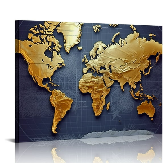 Awypu World Map Wall Art for Living Room, PIY Old Nautical Canvas Prints Decor, Retro Painting Home Decorations (Large, 1" Thick Frame, Waterproof Artwork, Bracket Mounted Ready to Hang)