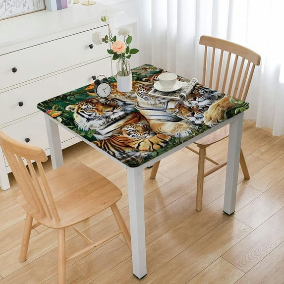 Awypu big cats jungle Waterproof Resistant Fabric Square Tablecloth 100% Polyester Fiber 36*36