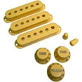 thumbnail image 1 of AxLabs Pickup Covers, Knobs, & Switch Tips Set for Strat-Style Guitars - Cream, Modern (52mm / 50mm / 48mm) Gold Font, 1 of 2