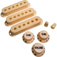 thumbnail image 1 of AxLabs Pickup Covers, Knobs, & Switch Tips Set for Strat-Style Guitars - Ivory, Vintage (52 mm) Black Font, 1 of 2