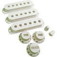 thumbnail image 1 of AxLabs Pickup Covers, Knobs, & Switch Tips Set for Strat-Style Guitars - White, Modern (52mm / 50mm / 48mm) Gold Font, 1 of 2