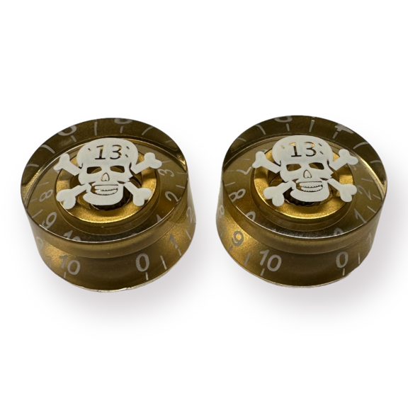 AxLabs Speed Knobs with Skull Graphic - 18 Spline (Set of 2) - Gold, White/White