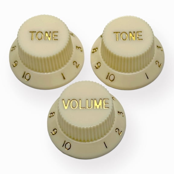 AxLabs Strat-Style Knob Set (3) - Parchment, Gold