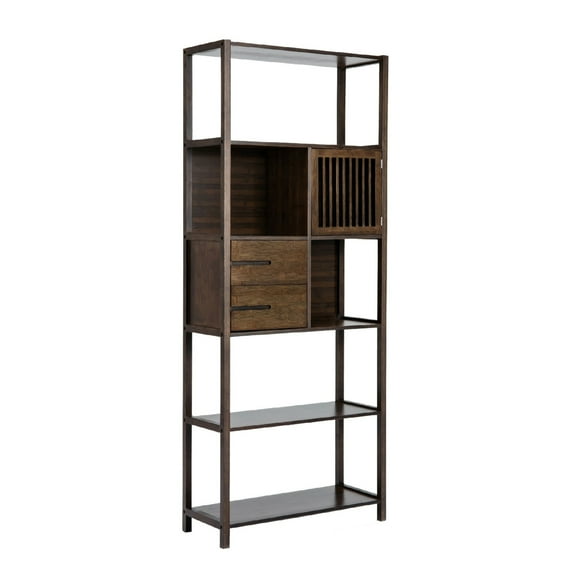 Axa 68 Inch Bamboo Shelf Bookcase with Cabinet, Right Facing, Dark Brown
