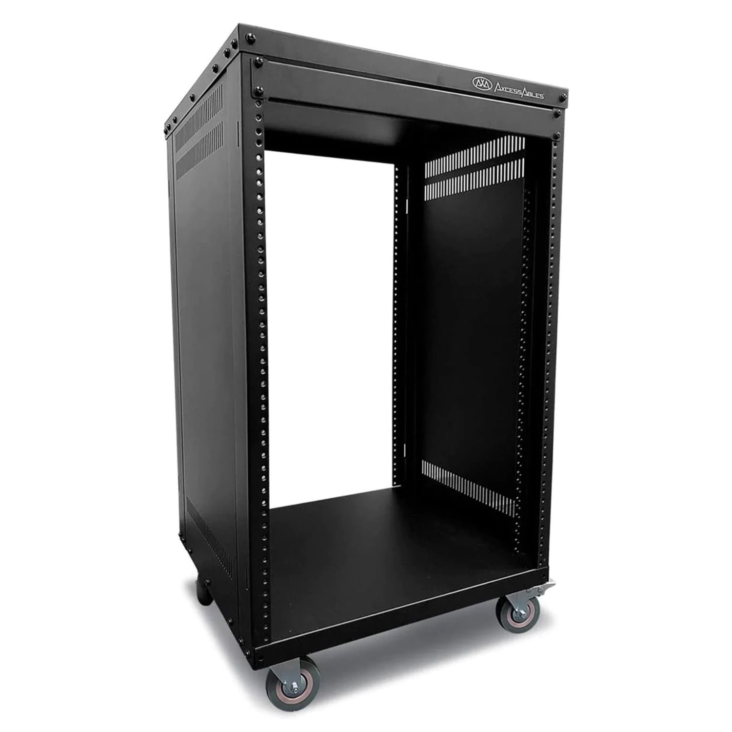 AxcessAbles 16U Black Metal AV Rack Cabinet with Wheels