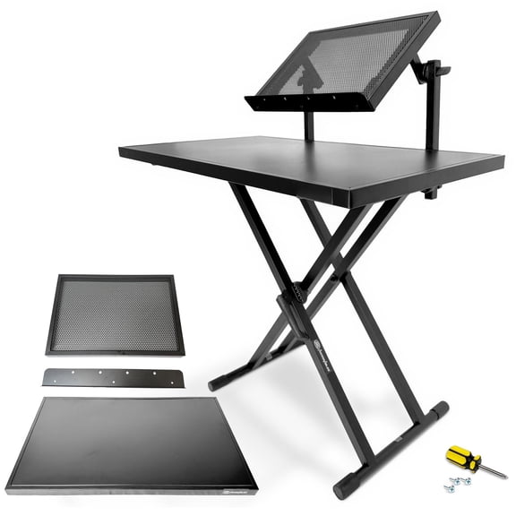 Axcessables Portable Two-tier Dj Table Stand| Two Tier Piano Keyboard Stand For Sheet Music And Tablet | Laptop Controller Production Workstation Booth
